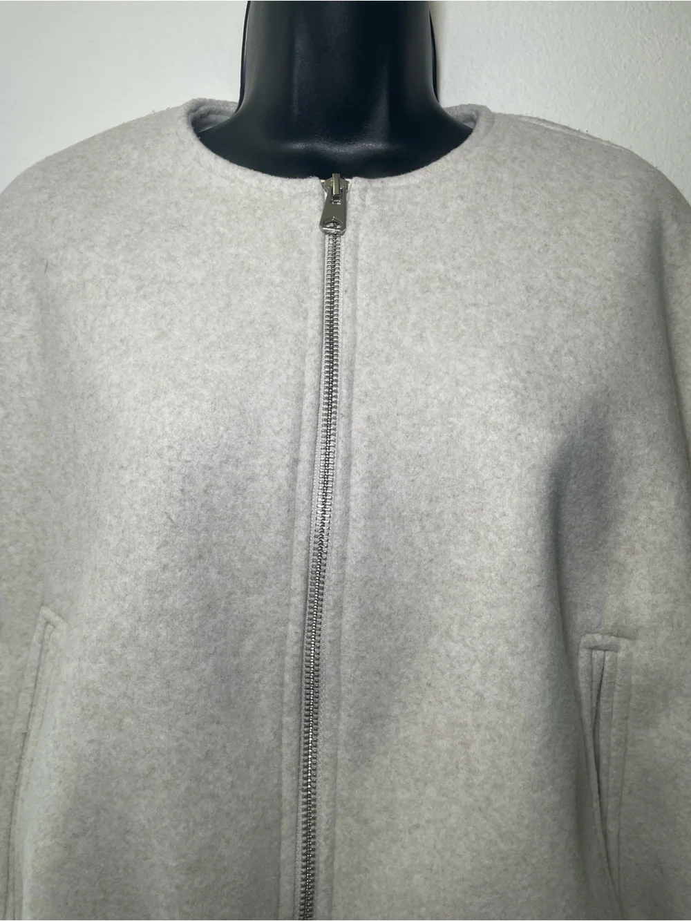 Zara Oatmeal Fleece Zip Bomber Jacket M Minimalist Quiet Luxury Balloon Sleeve